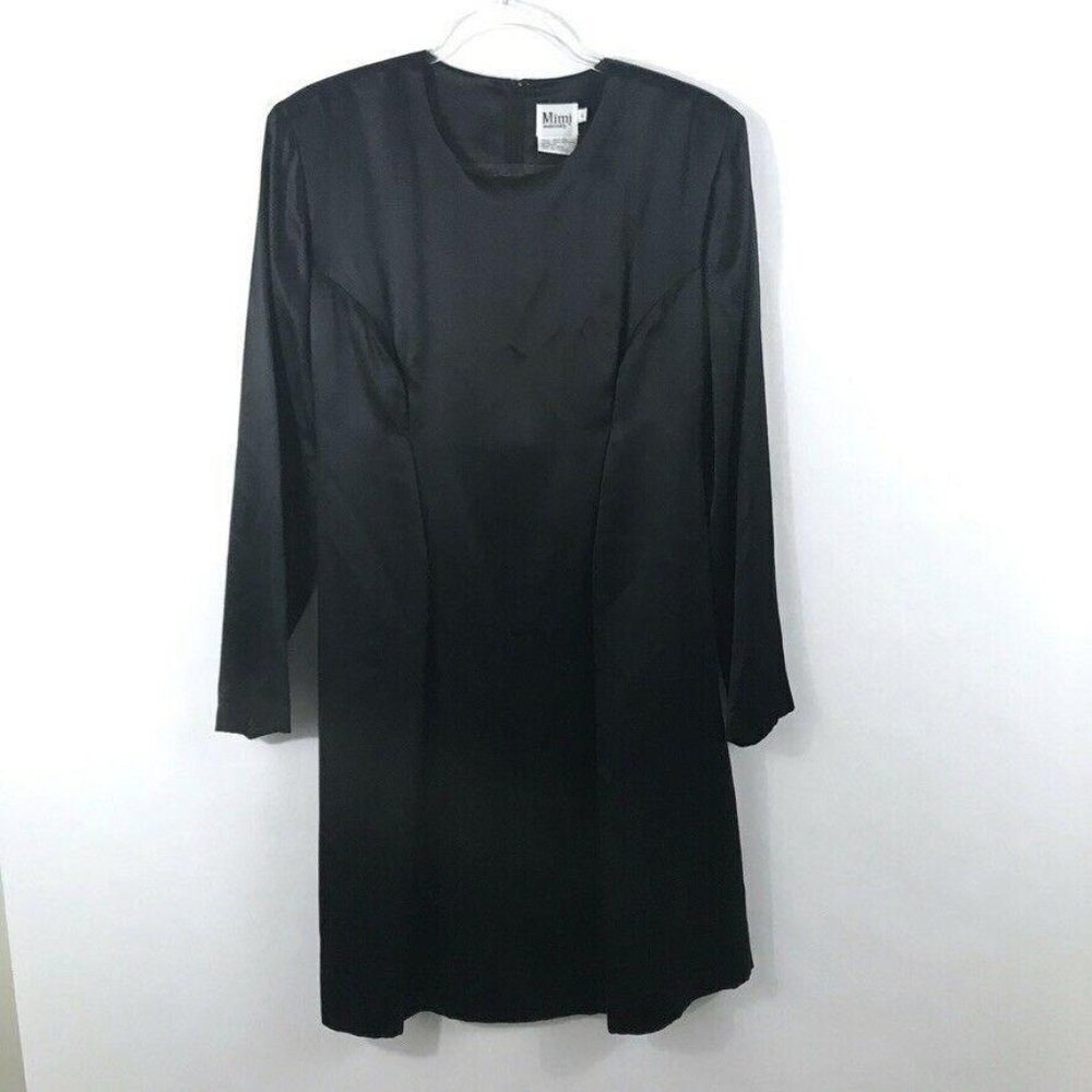MIMI MATERNITY Dress Women Large Solid Black 100% Silk Short Back Waist Tie - Picture 2 of 6